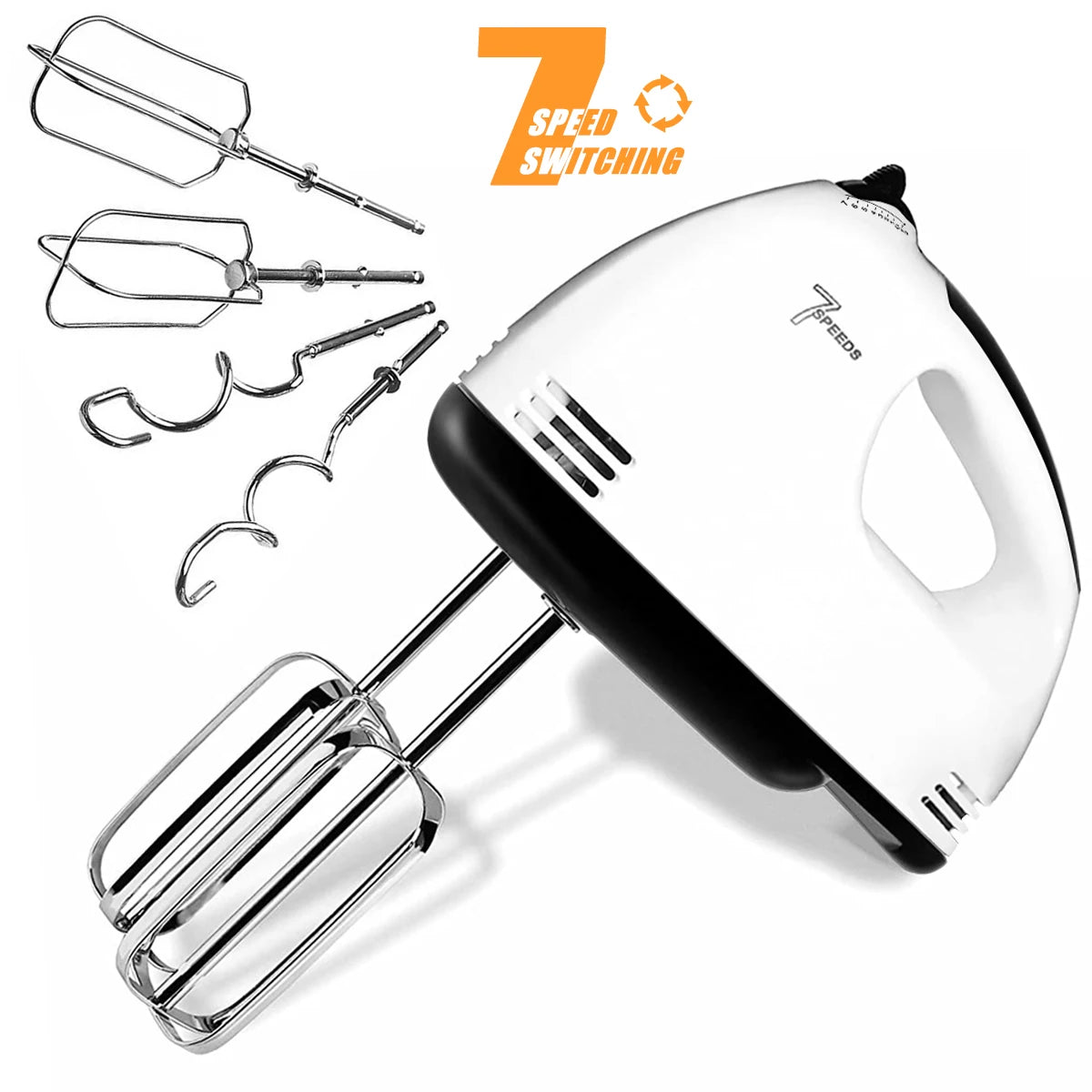 Electric Hand Mixer 7 Speed Stainless Steel Egg-Whisk Electric Mixer, Includes 2 Beaters & 2 Dough Hooks, Robust & Easy-Clean