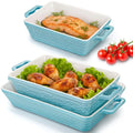 Set of 3 Ceramic Baking Dishes, Rectangular Bakeware with Handles, Elegant Casserole Dish Set Lasagna Pan for Baking, Cooking,